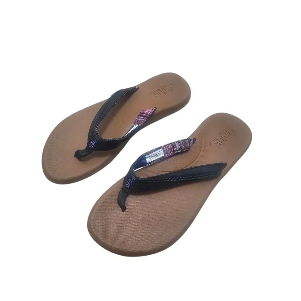 New Flojos Women's Flip Flops Black/Tan 9